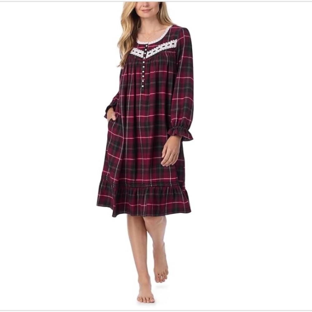 Eileen West Cotton Rayon Flannel Long Sleeve Waltz Gown  Pajama Holiday Plaid